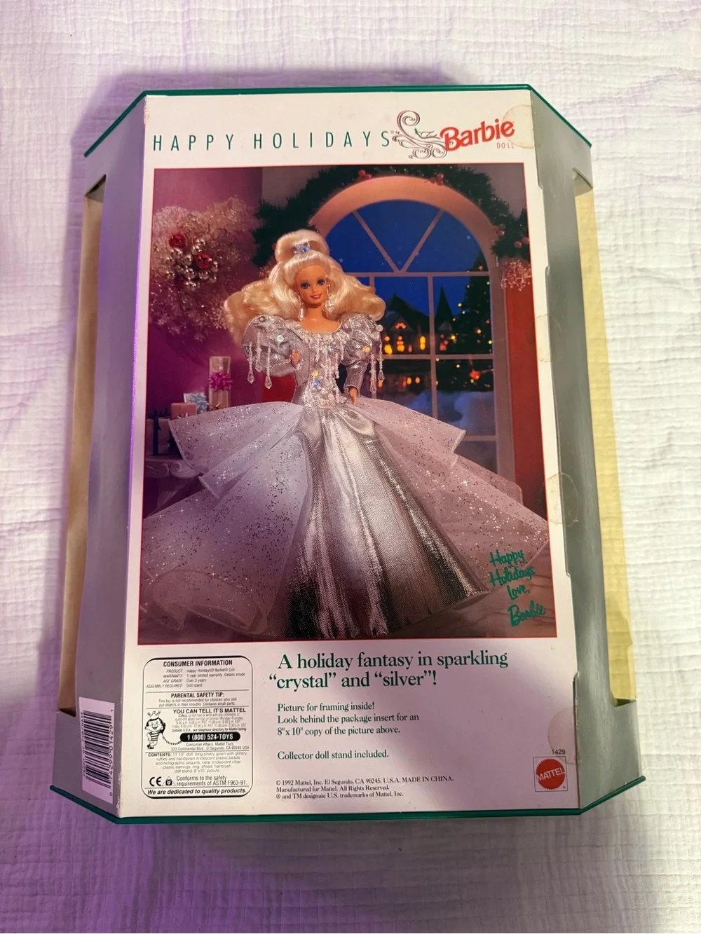 Barbie 1992 Happy Holidays Doll NRFB Mattel 1429 Silver Sparkle Dress Vintage